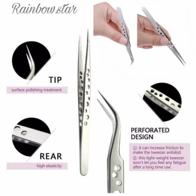 Tweezers Stainless Steel + Pouch Pinset Eyelash Extension Gold / Pinset