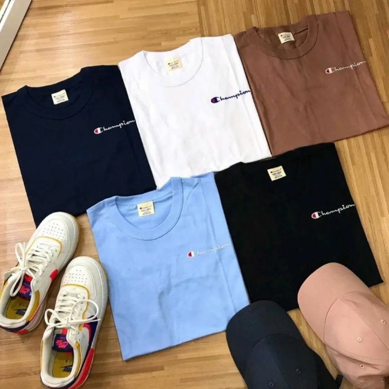 Kaos Champion Logo Mini Script Bordir Japan Market Original