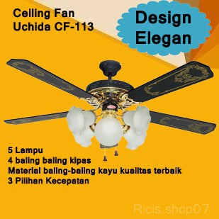 Ceiling Fan Uchida 52 inch 5 Lampu Uchida CF 113 (Hitam)