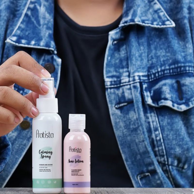Acne lotion vs calming spray Pratista | Penghilang jerawat beruntusan komedo wajah/badan