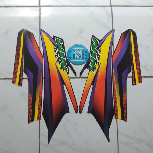 stiker striping motor honda win 100 2004 hitam-ungu