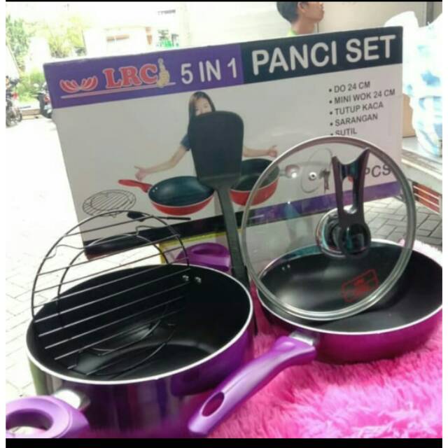 Panci Set 5 in 1 merk LRC + Sarangan + Sutil + Tutup Kaca