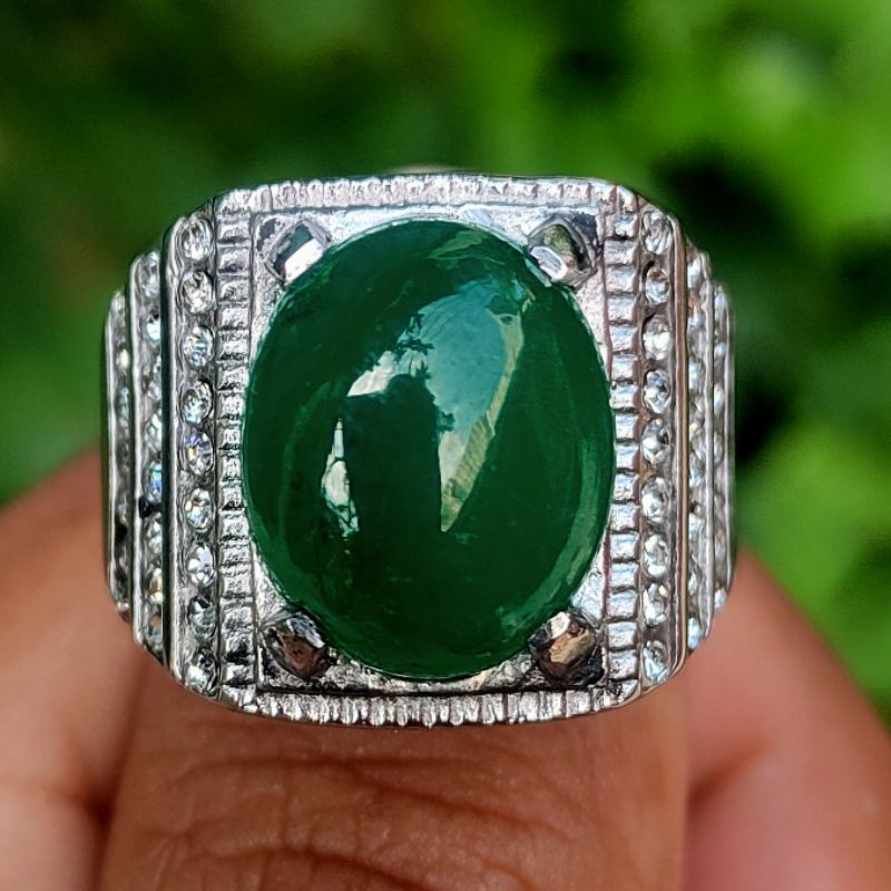 [BISA COD] Cincin Titanium Batu Akik Permata Zamrud Zambia Hijau Top Kristal