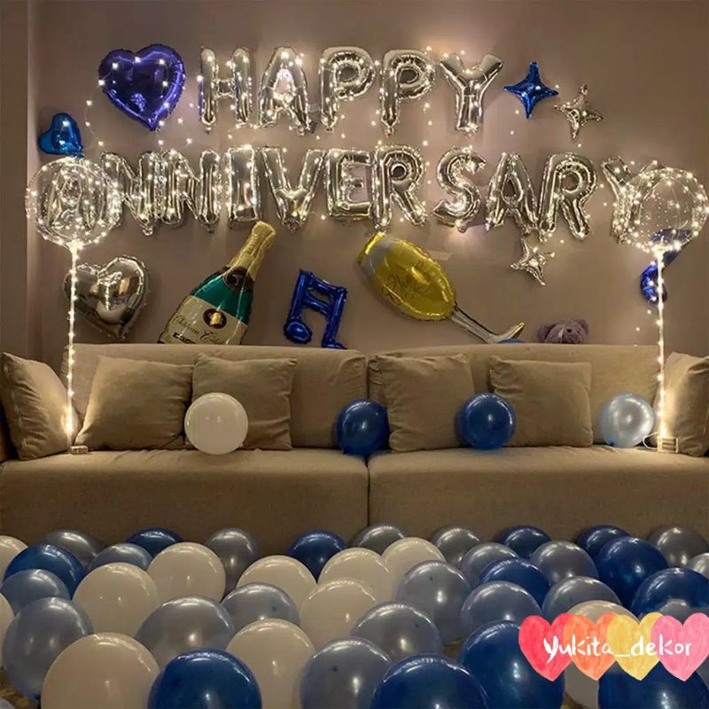 Paket Dekorasi | Decoration Package Happy Anniversary Blue & Silver