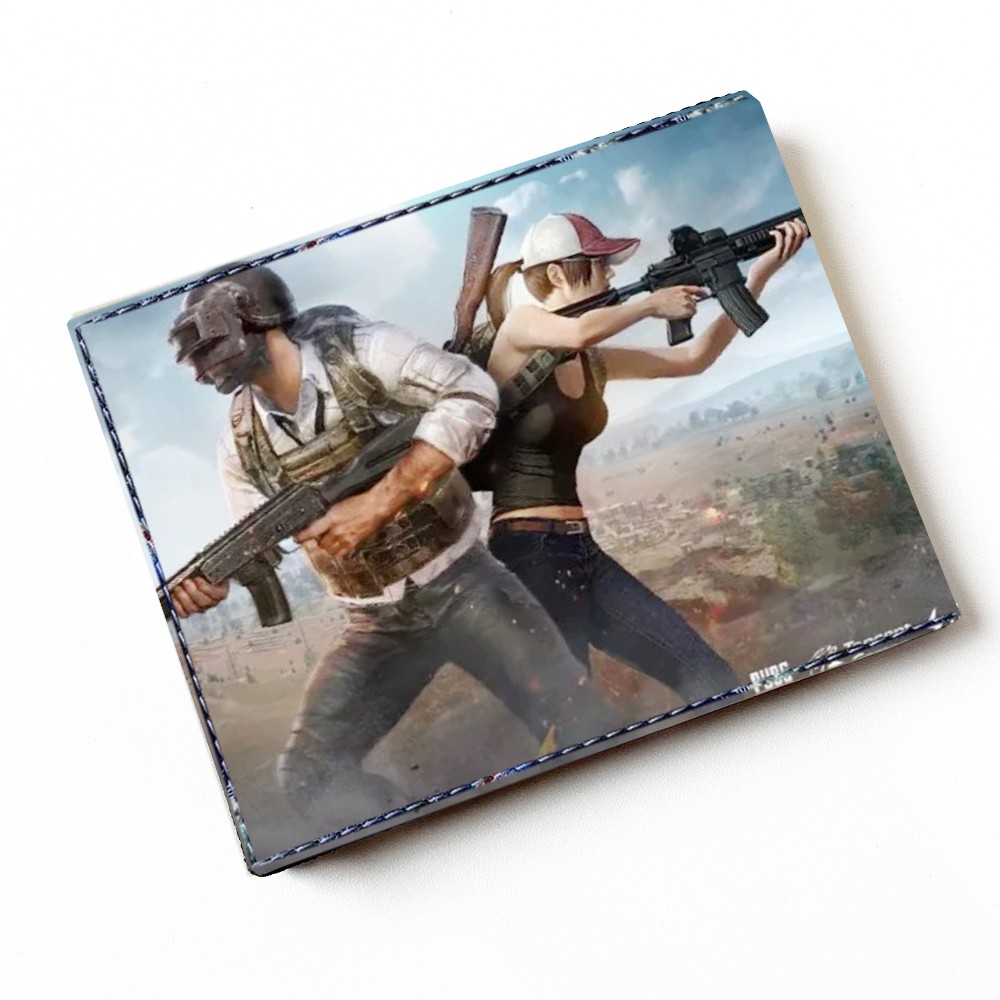 Free Shipping! Dompet Karakter Game PUBG Dompet Kulit Lipat Dua Dompet Pendek Pria Dompet +Box P4