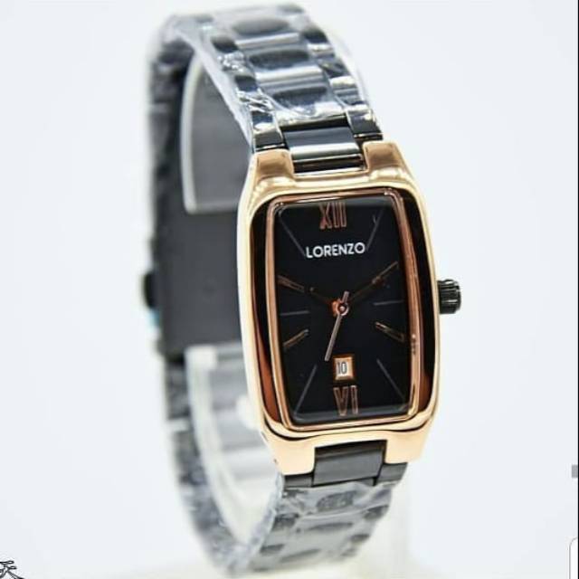 JAM TANGAN WANITA FASHION LORENZO RANTAI MODEL KOTAK ORIGINAL