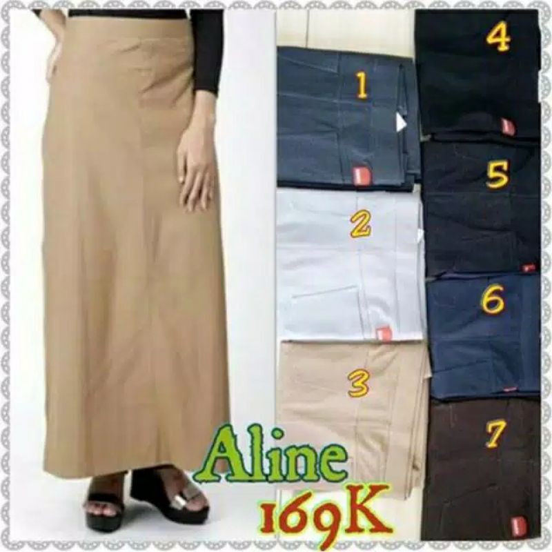 Rok Stretch Denim DAUKY Aline Skirt - A Line-Hitam Jeans No. 5