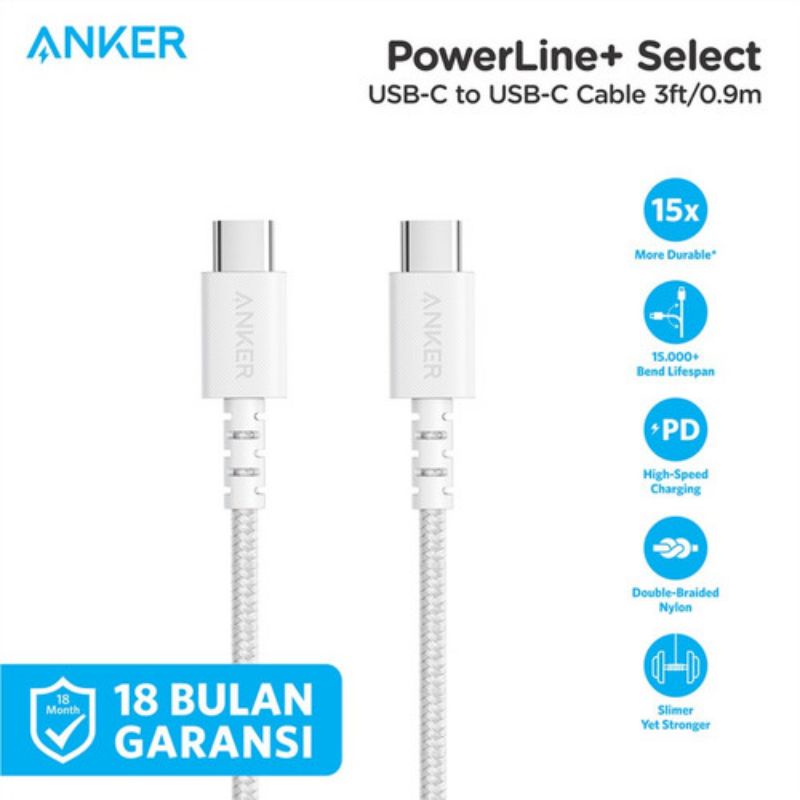 Anker A8032 PowerLine+ Select Kabel Data/Charger Type-C to C 3ft 60W - Merah
