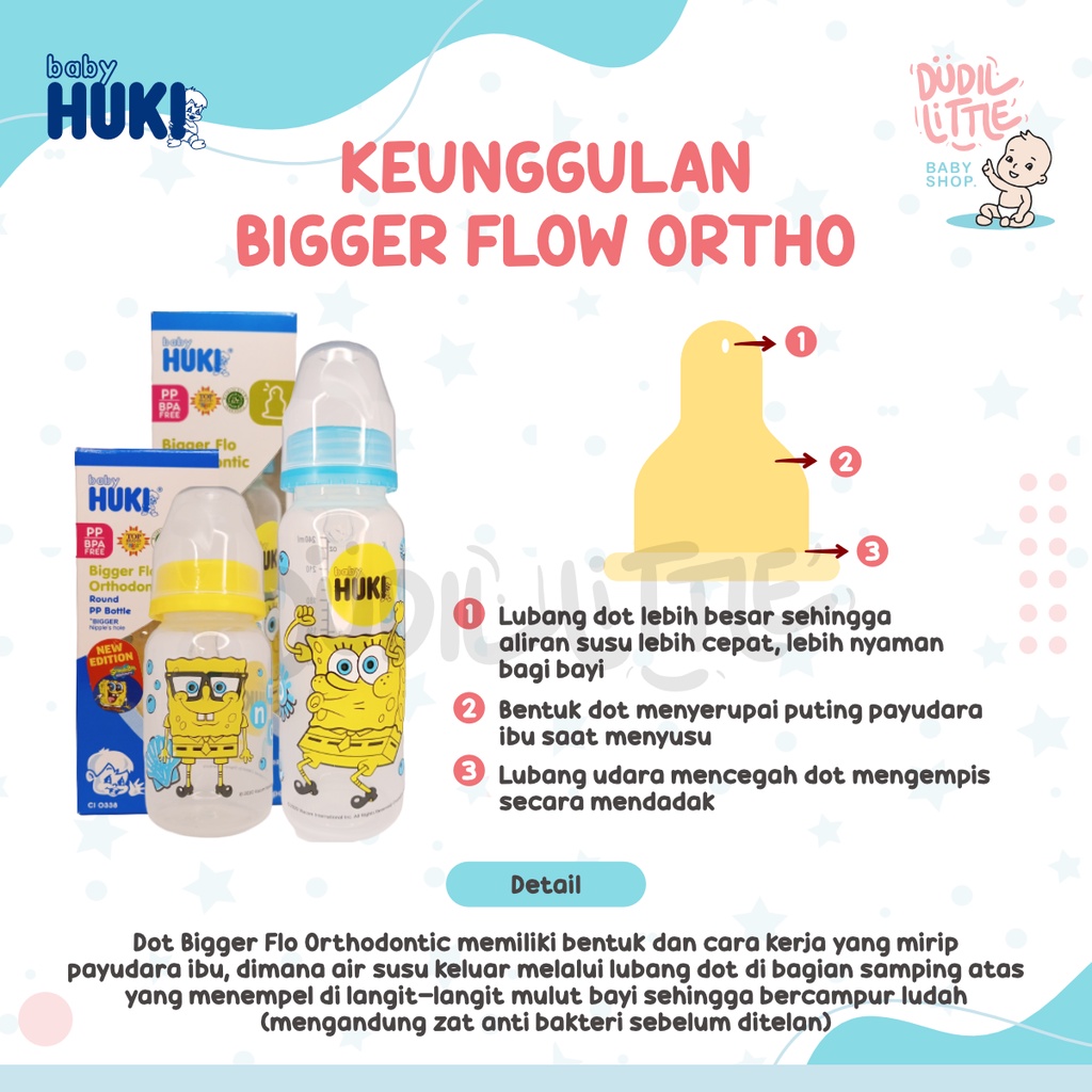 Huki botol susu dot gepeng orthodontic Super flo Karakter Spongebob BPA Free 120-240ml 100% Garansi