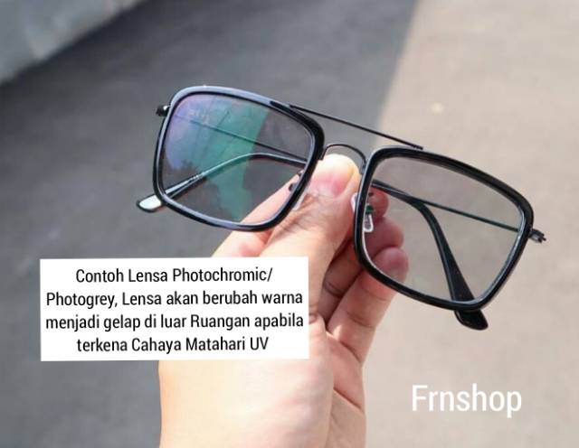 Promo ! | Frame Kacamata Korea Minho Kotak Besi lensa antiradiasi UV Bluray Photochromic Vintage