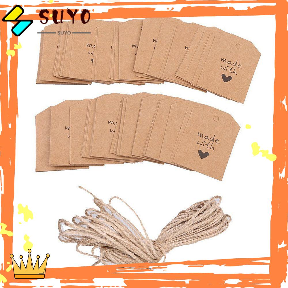 Suyo 100pcs Kartu Label Kosong Bahan Kertas Kraft Gaya Vintage Untuk Hadiah