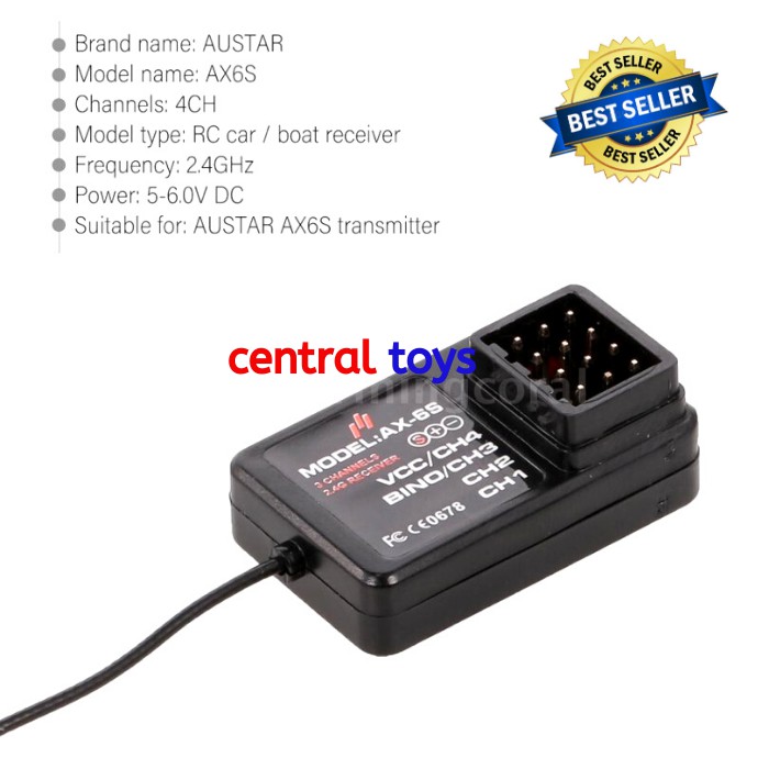 receiver AUSTAR AX6S 4 channel for rc car rc boat rc kapal