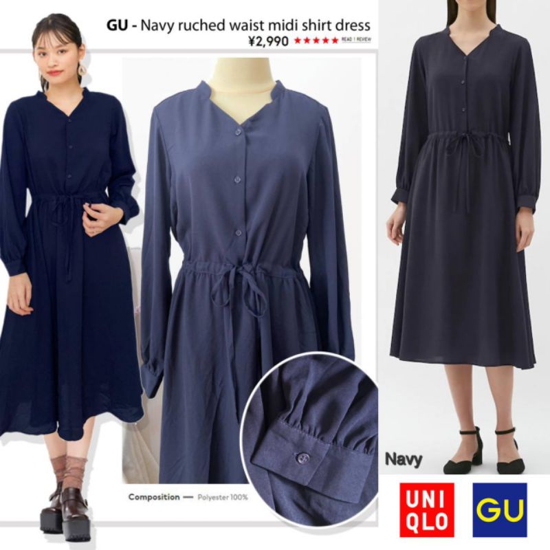 GU by UNIQ ruched  waist long shirt dress