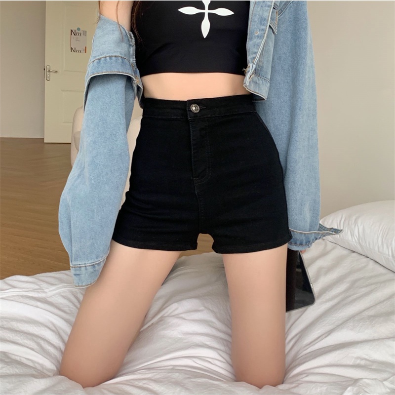 Celana Pendek Jeans Wanita  Hitam Highwaist / Celana Pendek Wanita Denim Hot Pants Korean