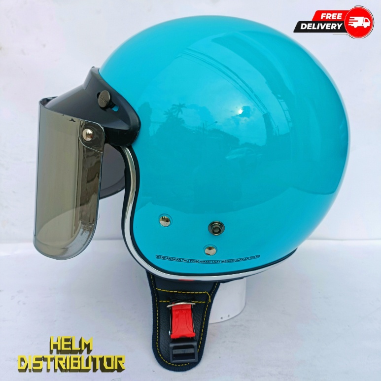 HELM BOGO RETRO KUALITAS PREMIUM LIS CHROME KACA DATAR/CEMBUNG FULL LEHER SNI DEWASA PRIA WANITA (COD)