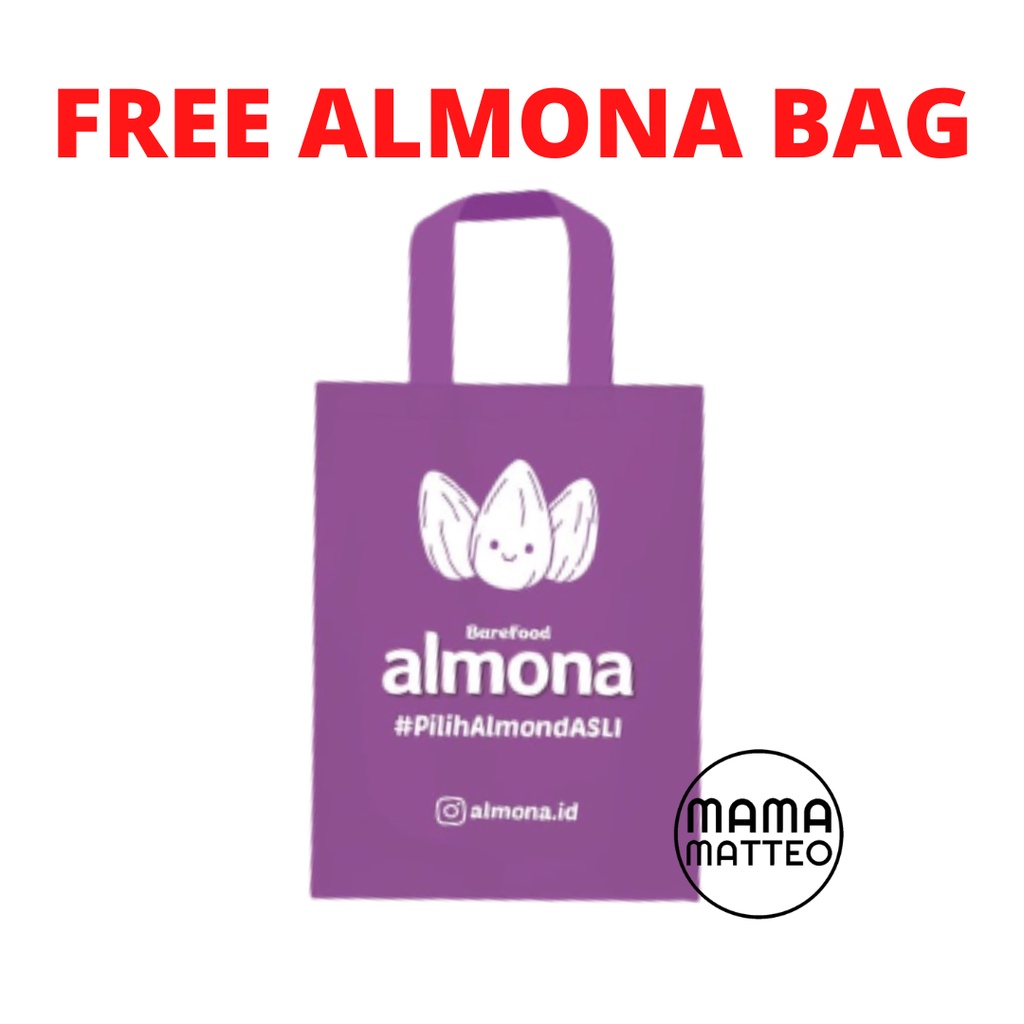 BOTOL MINUM DAN TOTEBAG Tas ALMONA ALMOND MILK / HADIAH BAREFOOD