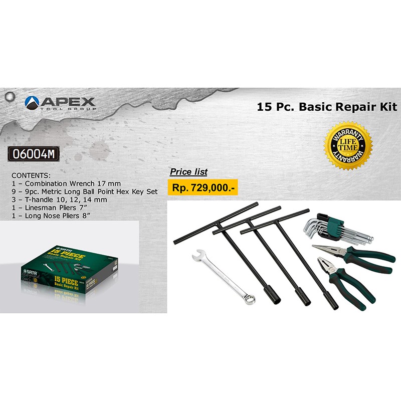 SATA Paket Ekonomis Tools Set 15 PCS Basic repair kit 06004M