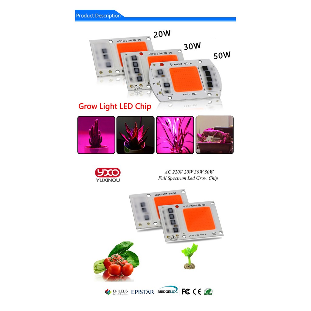 DIY Grow LIght 30 Watt Full Spectrum LED COB Hidroponik AC 220V *LDA03