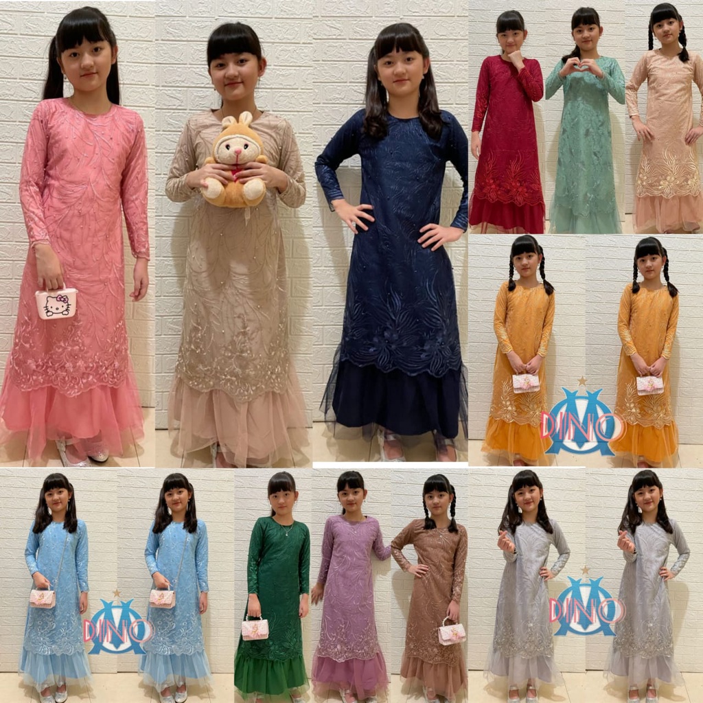 GAMIS ANAK GERALDINE BRUKAT TILE MUTIARA IMPORT / GAMIS ANAK MUSLIM KONDANGAN / GAMIS GERALDINE ANAK