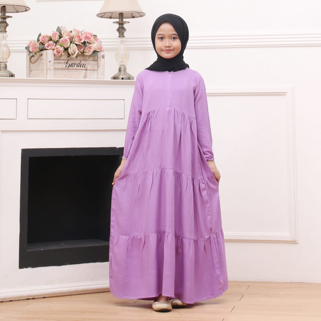 GAMIS SUSUN ANAK PEREMPUAN BAHAN RAYON | BAJU MUSLIM ANAK PEREMPUAN REMPEL ZIPPER RESLETING | 1KG MUAT 4PCS