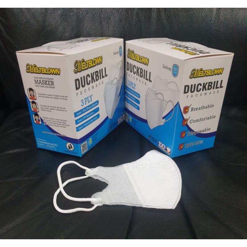 50 pcs  MASKER DUCBILL ANAK PUTIH GARIS 3 PLY IJIN KEMEMKES