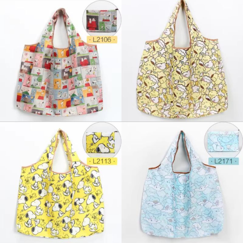 Tas belanja lipat / folding bag Snoopy Mickey Minnie Cinnamoroll Stitch Pompompurin Tsum Labubu