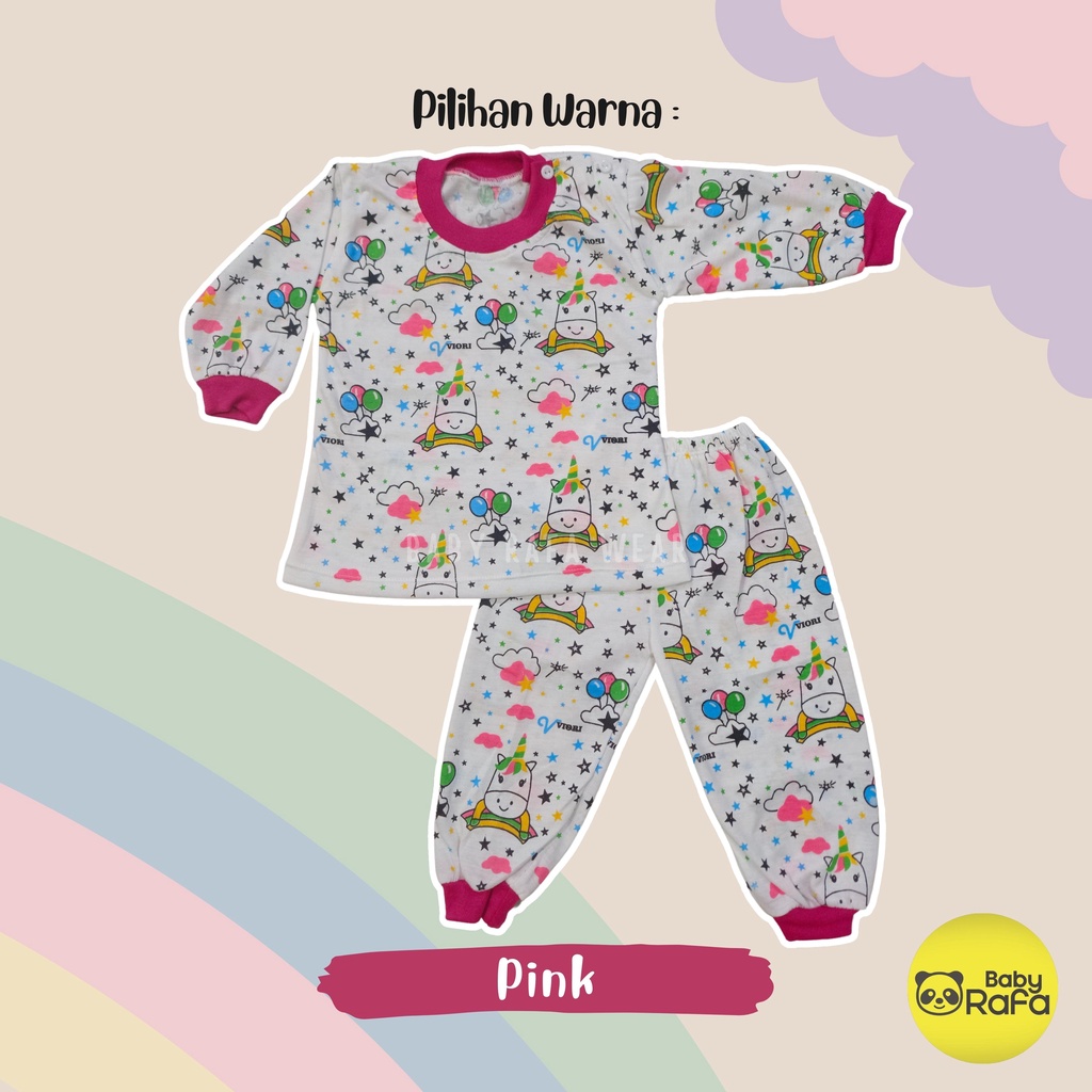 Setelan Piyama Baju Bayi Panjang Perempuan 3 - 18 Bulan merk VIORI motif UNICORN TERBARU