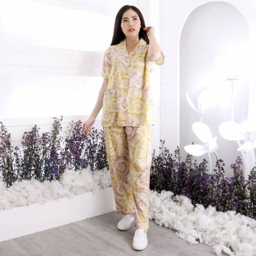 Setelan Piyama Wanita Baju Tidur Cewek Motif Tie Dye One Set Rayon Adem Jumbo XL-XXL Caris CP-MIRNA MUSTARD