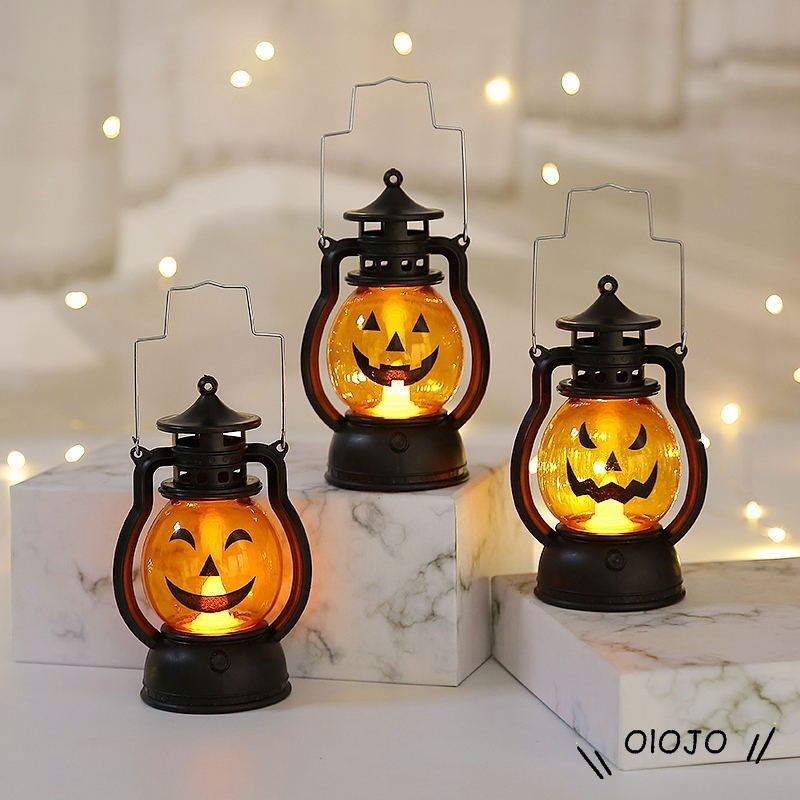 Halloween Labu Lentera Led Lampu Minyak Dekorasi Kreatif Horor Suasana Tata Letak Portabel Alat Peraga - ol