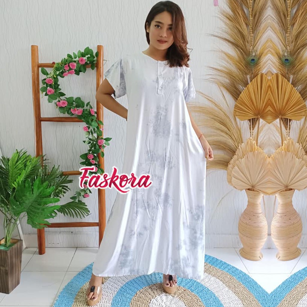 Long dress Tie dye Jumbo Lengan Pendek - Dress Tie dye Panjang Polos Terbaru