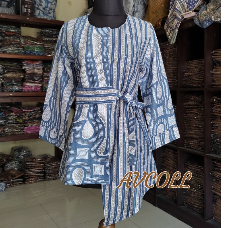 tey-17 Batik wanita ASJ SA HRB026 Kenongo Kemeja Tosca Pendek-Keris biru