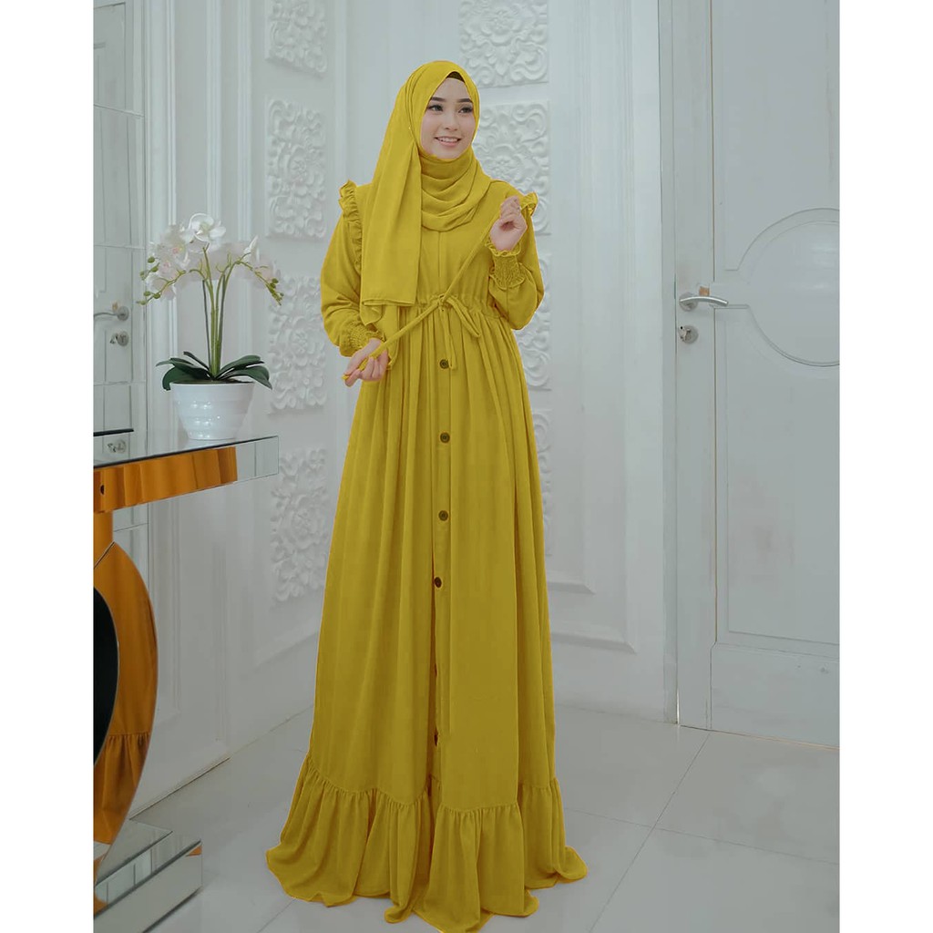 Zalfa Dress - Gamis Muslim Wanita Remaja atau Dewasa Kombinasi Kancing Bahan adem melar dan jatuh