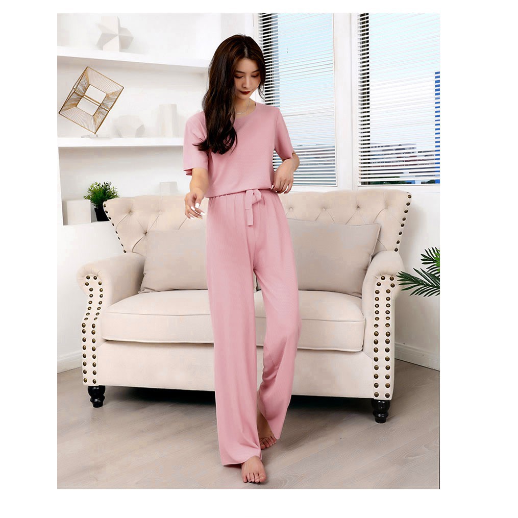 UNINICE Set harian/setelan wanita/set piyama wanita polos/Baju tidur/Setelan lengan pendek/warna solid satu ukuran piyama set/Pakaian rumah yang nyaman, bernapas, dan menyegarkan