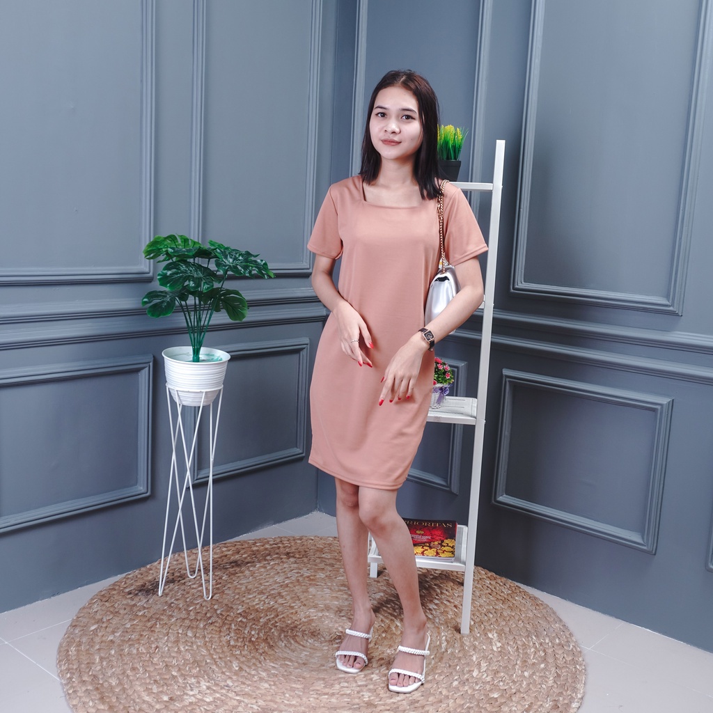 FC - Dress Jimin Crepe Premium Quality / Midi Dress Square Neck Dress Wanita