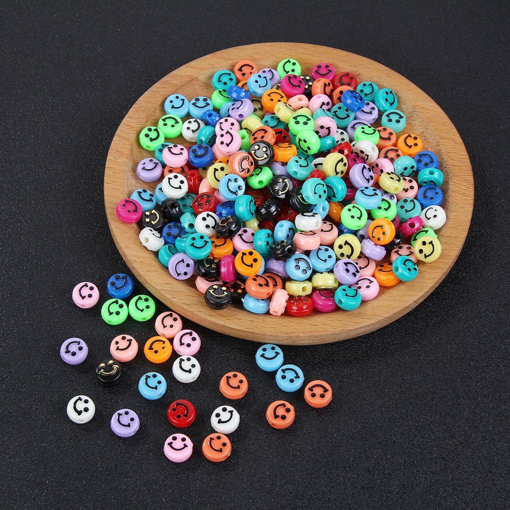 40 Pcs Manik-Manik Motif Smiley Face Warna-Warni Bahan Akrilik Ukuran 10mm Untuk Membuat Perhiasan Handmade DIY