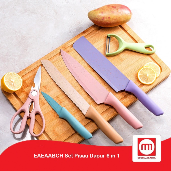 EAEAABCH Set Pisau Dapur 6 in 1 Gunting Peeler Pengupas Buah