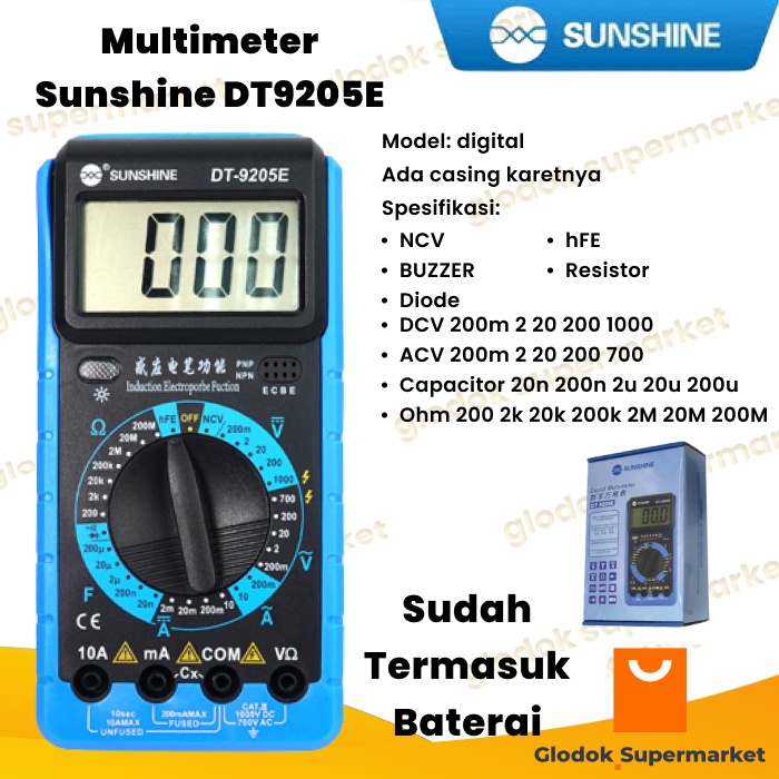 Multimeter NCV Sunshine DT9205E Multitester Digital DT-9205E Tester Besar DT 9205E Avometer