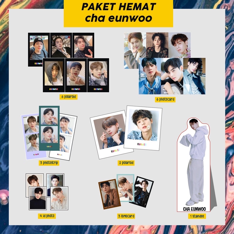 PAHE PAKET HEMAT ACTOR KOREA ( CHA EUNWOO ASTRO ) polaroid, bunting flag, photocard pc