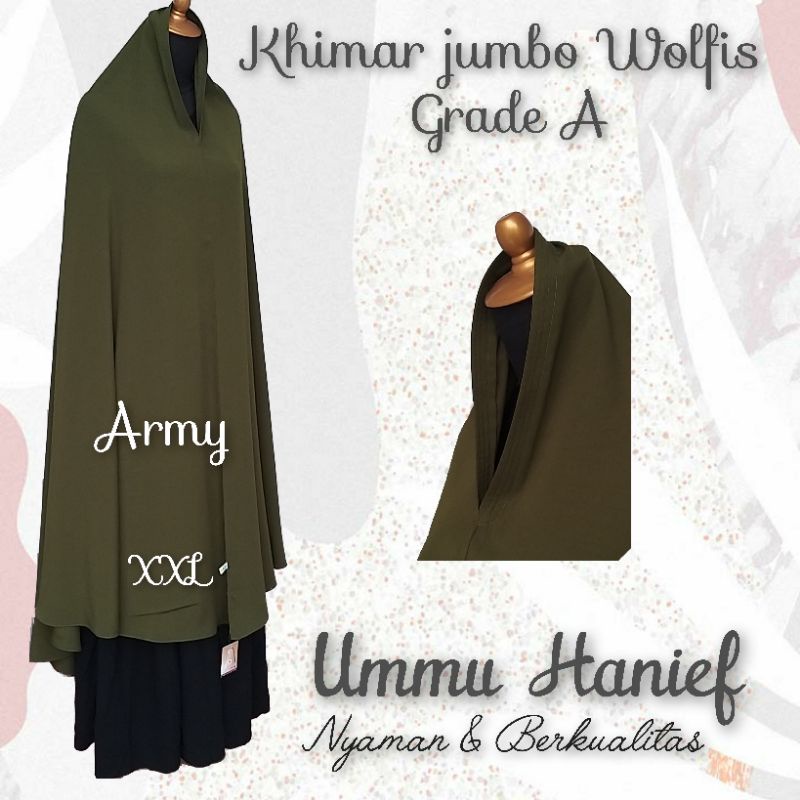 Khimar Syar'i pad syria ( NON pad )   bahan wolfis grade A ukuran L , XL dan XXL-Army