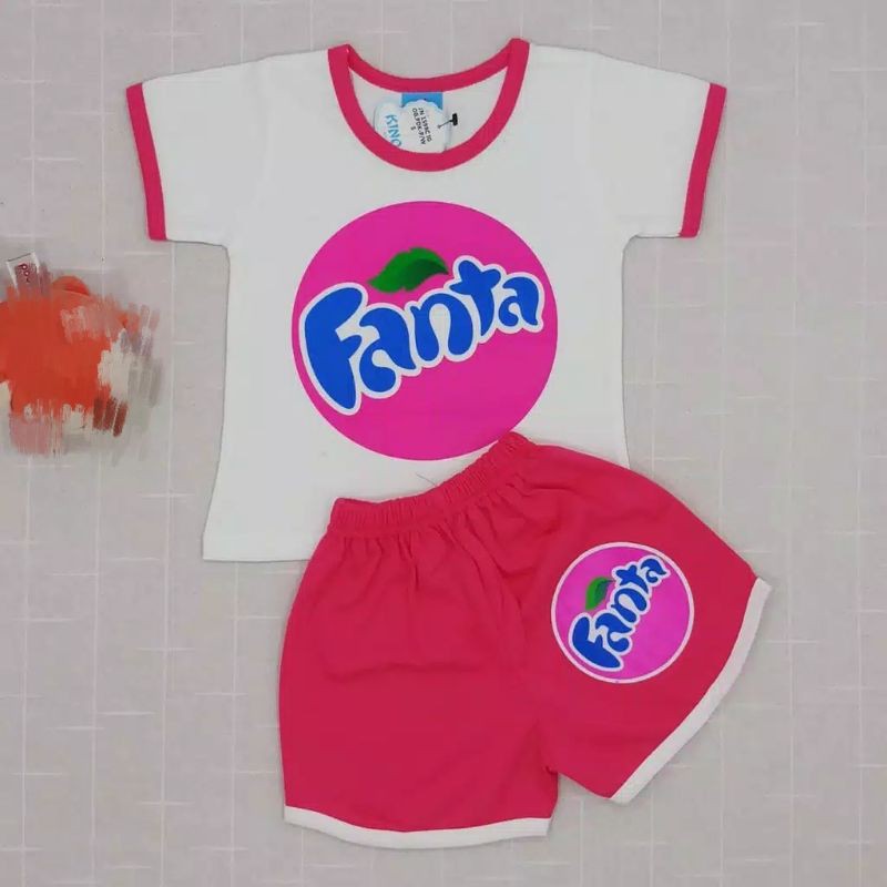 Setelan anak cewek 1 2 3 4 5 tahun lucu lengan pendek warna pink fanta