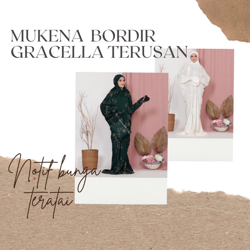Mukena Bordir Gracella Motif Bunga Teratai Terusan Dewasa
