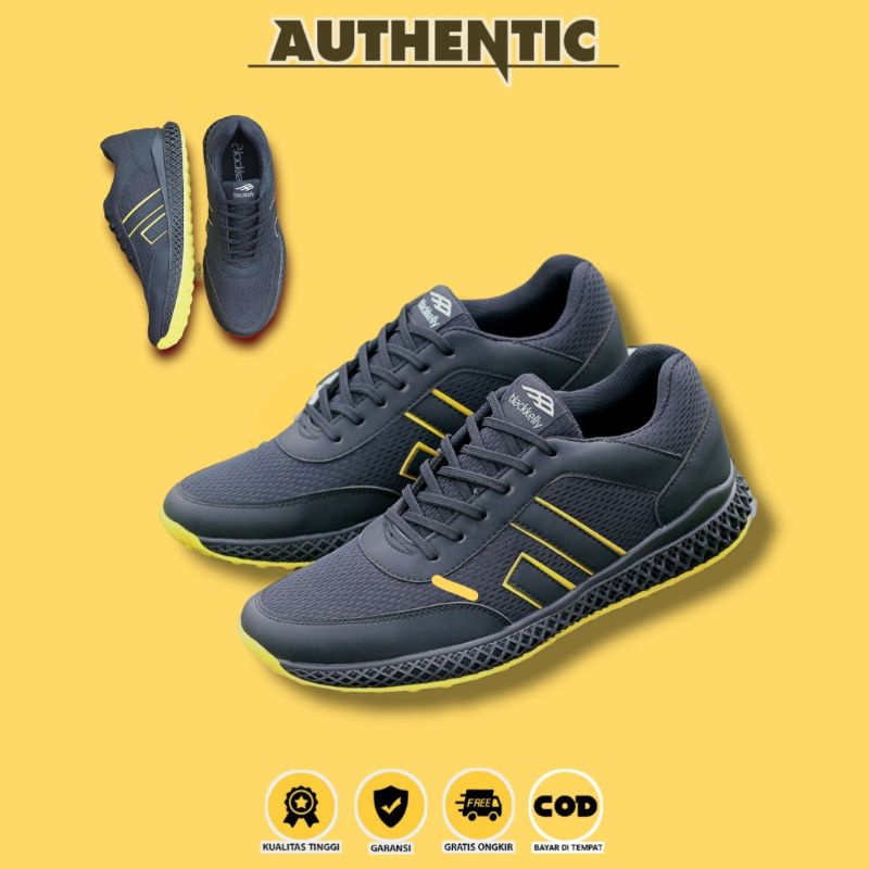 AUTHENTIC - Sepatu Sneakers Running Pria Cowok Sporty Black