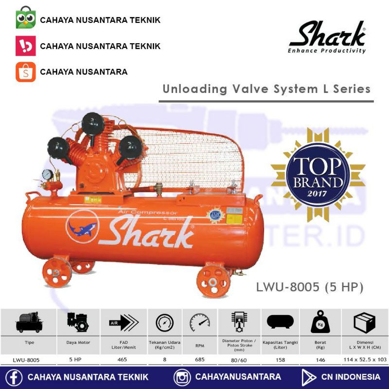 Kompresor Angin Shark LWP-8005 5 HP Otomatis