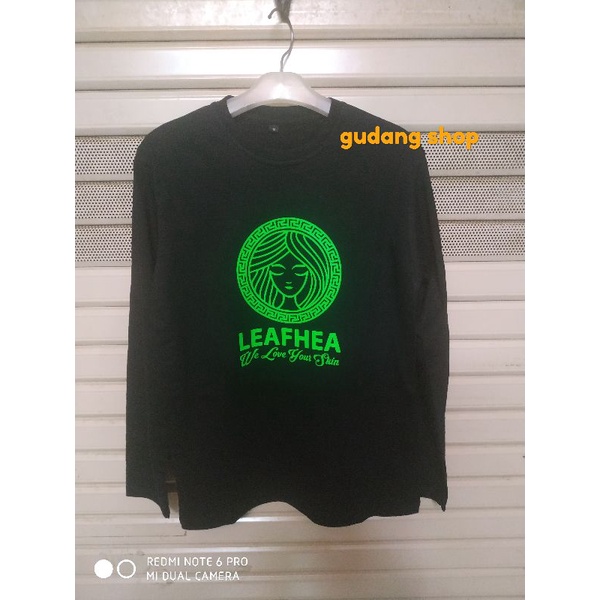 kaos pria wanita  leafhea sablon ijo stabilo lengan panjang combet 30s