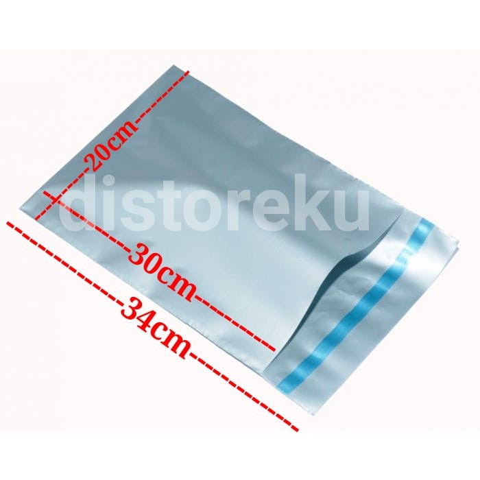 isi 50pcs 20x30 PLASTIK AMPLOP POLYMAILER SILVER KANTONG PACKAGING OLSHOP