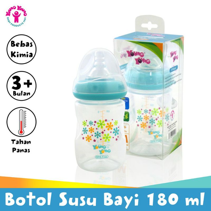 YOUNG YOUNG Botol Susu Wide Neck 180 ml Wide Neck Feeding Bottle Bebas Bahan Kimia IL-820