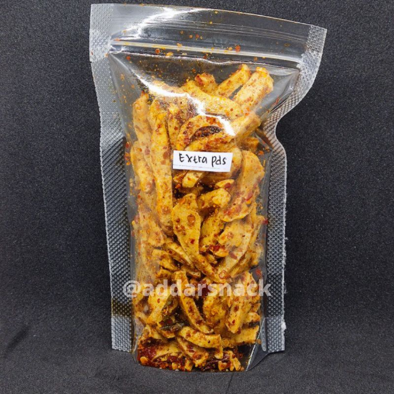 Cemilan Basreng Stick Pedas Daun Jeruk Instant Halal Kemasan Pouch Netto 50 Grm