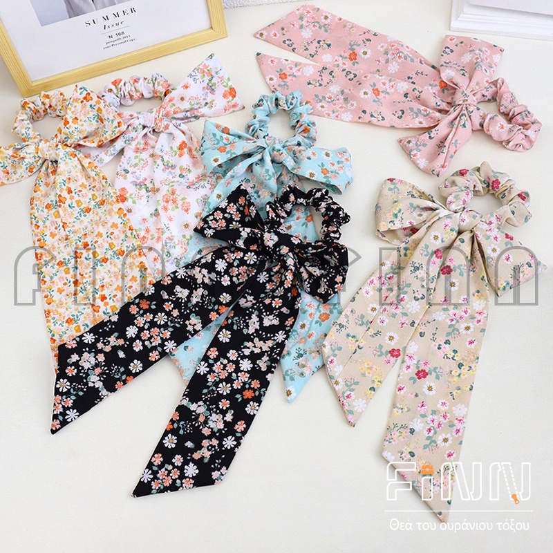 Image of Ikat Rambut Srunchie Kain Model Pita Dengan Motif Bunga-Bunga Lucu Korean Import #3