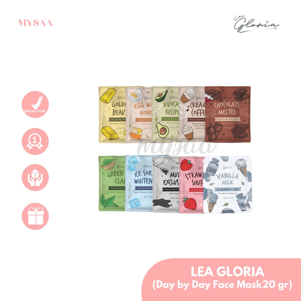 DISTRIBUTOR RESMI MASKER WAJAH ORGANIK LEA GLORIA 20GR AMAN BPOM TERMURAH