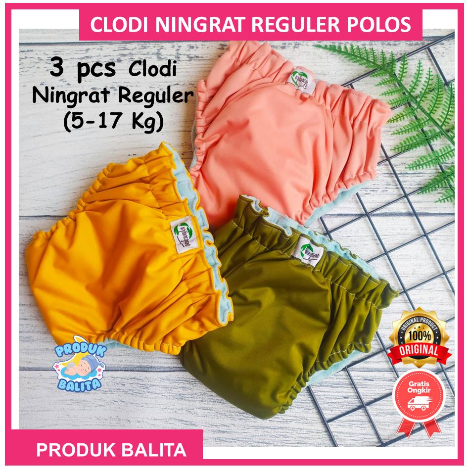 Clodi Ningrat AIO Reguler Pants Motif Polos BB 5-17 KG Paket Hemat 3 pcs Popok Kain Cuci Ulang